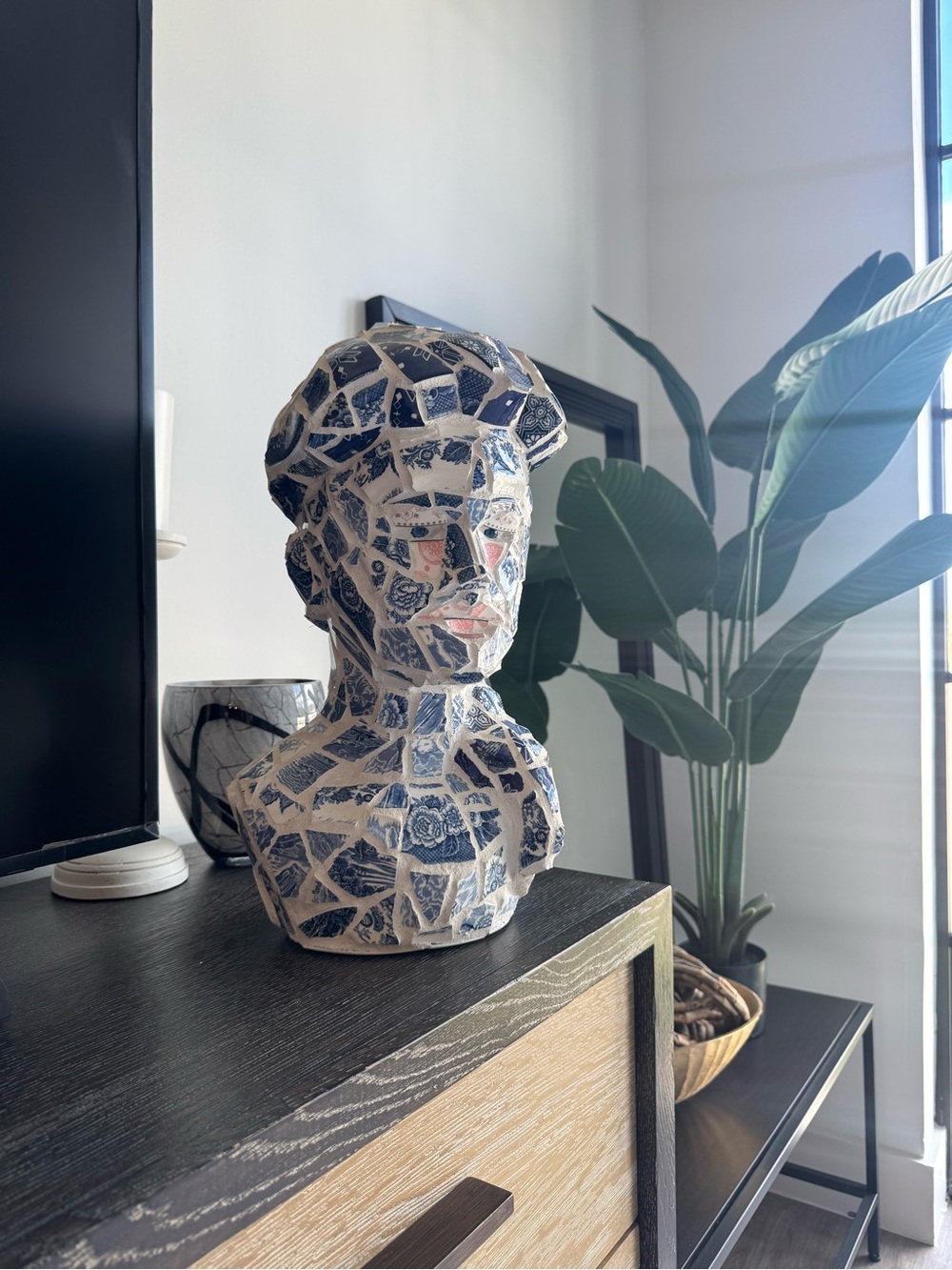 Blue & White Mosaic Bust Sculpture - Home Art